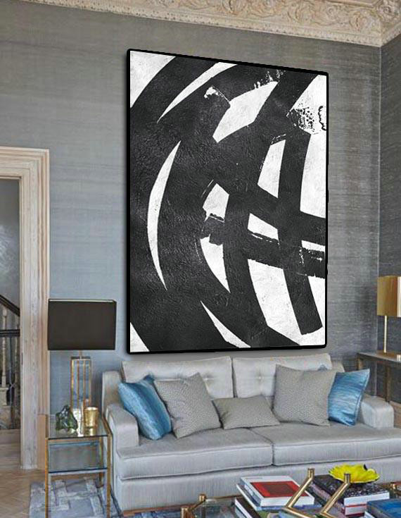Wall Art Ideas For Living Room,Black And White Minimal Painting On Canvas - Original Abstract Oil Paintings